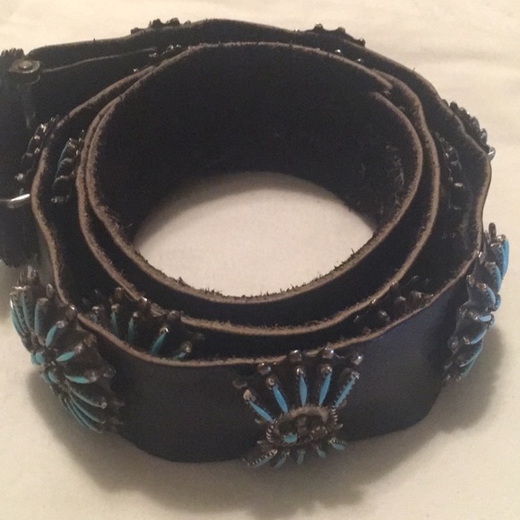 ZUNI TURQUOISE AND GOAT SKIN LEATHER BELT. main image 5